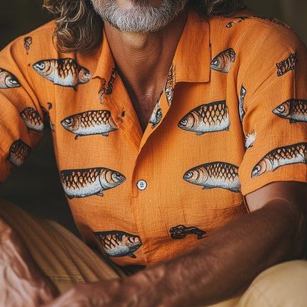 Men's Sardines Print Shirt | Spring Fashion | Short Sleeve | Breathable Fabric | Quirky Design | Classic Fit | Comfortable Casual Apparel
