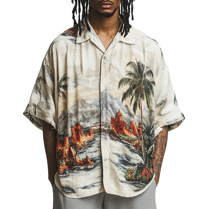 Men's Casual Short Sleeve Shirt | Landscape Print | Breathable Lightweight Fabric | Unique Artistic Design | Comfort Fit | High-Quality Material | Perfect for Chinos or Denim