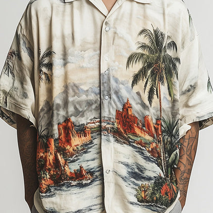 Men's Casual Short Sleeve Shirt | Landscape Print | Breathable Lightweight Fabric | Unique Artistic Design | Comfort Fit | High-Quality Material | Perfect for Chinos or Denim