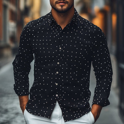 Men's Casual Shirt | Diamond Dot Pattern | Lapel Collar | Knitted Fabric | Long Sleeve | Versatile Style | Comfortable Fit