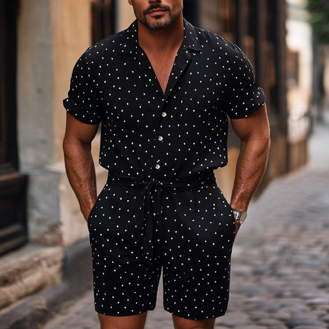 Men's Knitted Shorts Set | Diamond Dot Pattern | Lapel Collar Short Sleeve Shirt | Casual Outfit | High-Quality Fabric | Soft & Breathable | Stylish & Comfortable | Versatile Summer Wear | Various Sizes Available