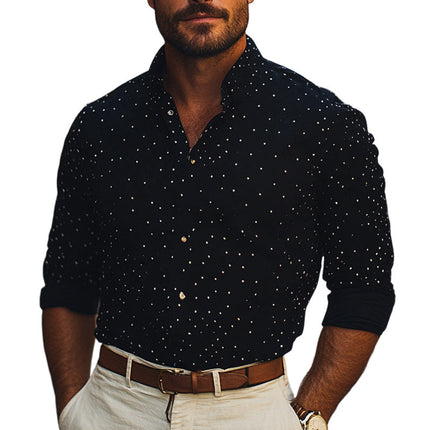 Men's Casual Knitted Shirt | Diamond Dot Pattern | Stand Collar | Long Sleeve | Modern Fashion | Versatile Style | Comfortable Fit | High-Quality Fabric | Elegant Twist | Everyday Fashion | Size S to 3XL