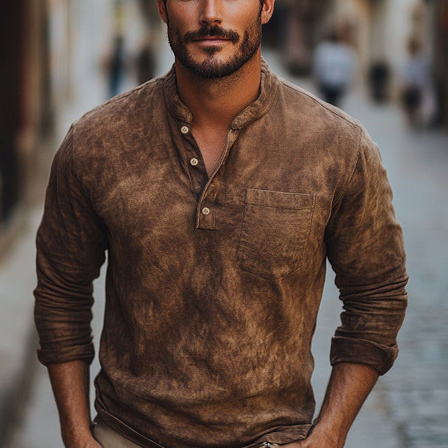 Men's Brown Tie-Dye Long Sleeve Button-Down Shirt | Cotton Casual Wear | Comfortable & Breathable Fabric | Versatile Style for Any Occasion