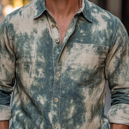 Men's Retro Mottled Print Casual Shirt | Vintage Style | Cotton Polyester Blend | Spread Collar | Long Sleeves | Versatile Fit | Sizes S-3XL | Unique Eye-Catching Design | Perfect for Casual Outings