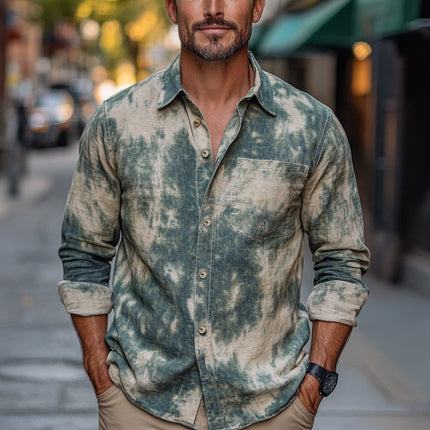 Men's Retro Mottled Print Casual Shirt | Vintage Style | Cotton Polyester Blend | Spread Collar | Long Sleeves | Versatile Fit | Sizes S-3XL | Unique Eye-Catching Design | Perfect for Casual Outings