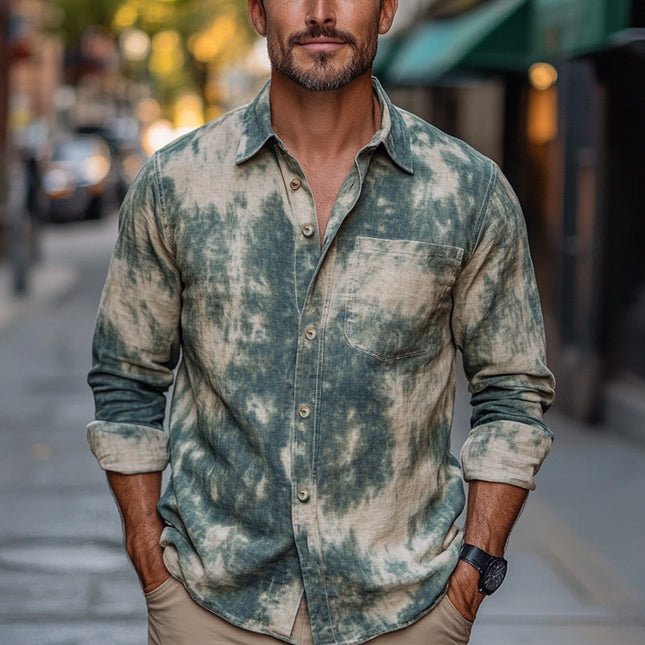 Men's Retro Mottled Print Casual Shirt | Vintage Style | Cotton Polyester Blend | Spread Collar | Long Sleeves | Versatile Fit | Sizes S-3XL | Unique Eye-Catching Design | Perfect for Casual Outings