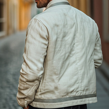 Men's Spring Jacket | Cotton Linen Blend | Embroidered Outerwear | Full-Length Sleeves | Breathable Lightweight Fabric | Small to 3XL Sizes | Stylish Transitional Coat