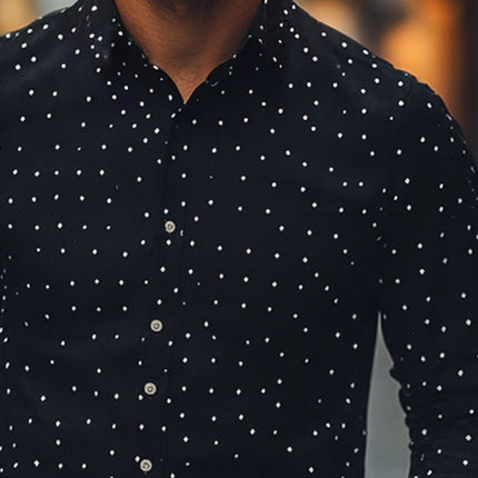 Men's Casual Shirt | Diamond Dot Pattern | Lapel Collar | Knitted Fabric | Long Sleeve | Versatile Style | Comfortable Fit
