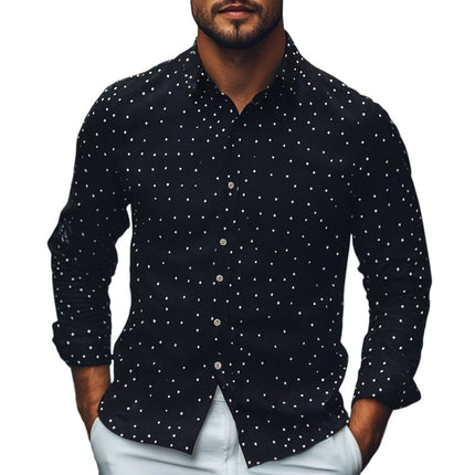 Men's Casual Shirt | Diamond Dot Pattern | Lapel Collar | Knitted Fabric | Long Sleeve | Versatile Style | Comfortable Fit