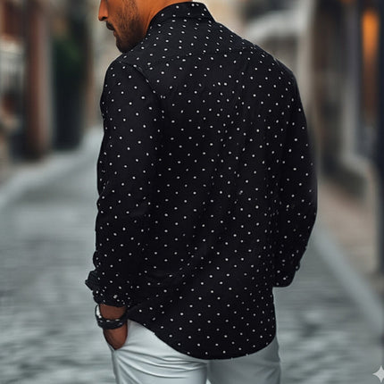 Men's Casual Shirt | Diamond Dot Pattern | Lapel Collar | Knitted Fabric | Long Sleeve | Versatile Style | Comfortable Fit