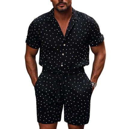 Men's Knitted Shorts Set | Diamond Dot Pattern | Lapel Collar Short Sleeve Shirt | Casual Outfit | High-Quality Fabric | Soft & Breathable | Stylish & Comfortable | Versatile Summer Wear | Various Sizes Available