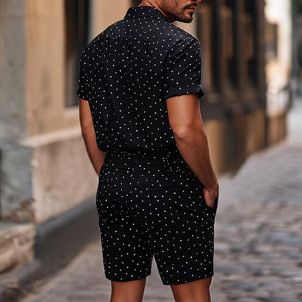 Men's Knitted Shorts Set | Diamond Dot Pattern | Lapel Collar Short Sleeve Shirt | Casual Outfit | High-Quality Fabric | Soft & Breathable | Stylish & Comfortable | Versatile Summer Wear | Various Sizes Available