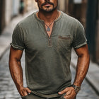 Men's Dark Green T-Shirt | Distressed Half-Zip | Casual Skin Friendly | Short Sleeves | Premium Fabric | Soft Comfort | Versatile Stylish | Available S to 3XL | For Casual Outings & Everyday Wear