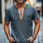 Men's Casual Spring T-Shirt | Skin-Friendly | Distressed Design | Half-Zip Neckline | Short Sleeve | Breathable Fabric | Soft Comfort | Versatile Style | Perfect for Everyday Outings