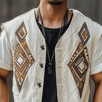 Men's Embroidered Tassel Vest | Vintage Style | Single Breasted Outerwear | Intricate Patterns | Fashionable Layering | Unique Design