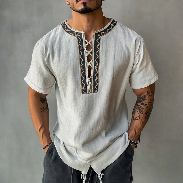 Men's Vintage Embroidered T-Shirt | Thin Straps | Round Neck | Short-Sleeved | Comfortable Fit | Durable Fabric | Unique Design | Classic Style | Casual Wardrobe Essentials