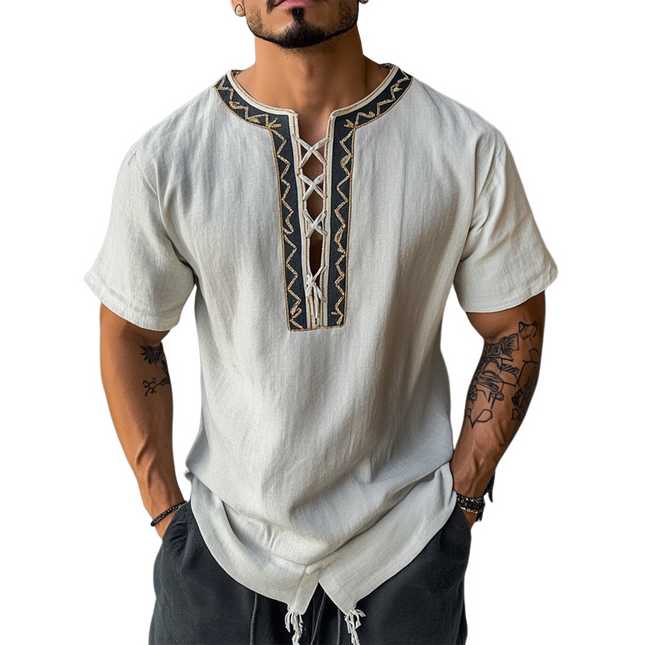 Men's Vintage Embroidered T-Shirt | Thin Straps | Round Neck | Short-Sleeved | Comfortable Fit | Durable Fabric | Unique Design | Classic Style | Casual Wardrobe Essentials