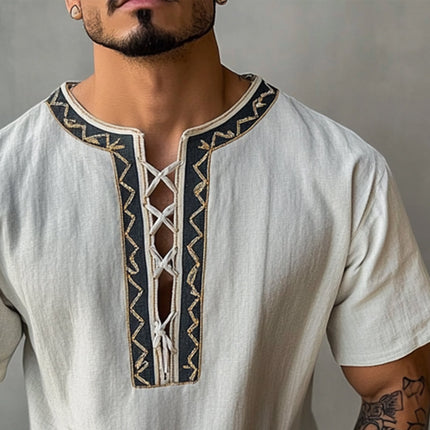 Men's Vintage Embroidered T-Shirt | Thin Straps | Round Neck | Short-Sleeved | Comfortable Fit | Durable Fabric | Unique Design | Classic Style | Casual Wardrobe Essentials
