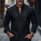 Men's Spring and Autumn Shirt | Cotton Linen Blend | Embroidered Casual Long Sleeve | Skin-Friendly | Classic Collar | Versatile Style | Breathable Comfort | Sizes S-3XL | Ideal for Transitional Seasons