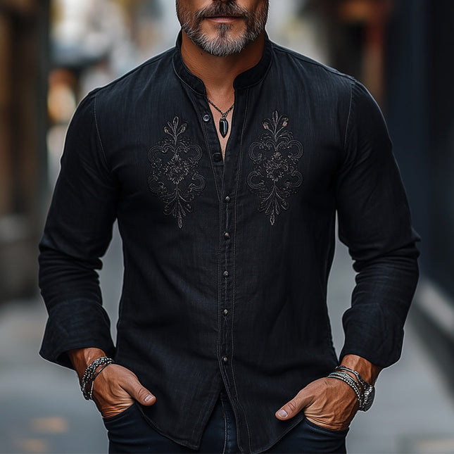 Men's Spring and Autumn Shirt | Cotton Linen Blend | Embroidered Casual Long Sleeve | Skin-Friendly | Classic Collar | Versatile Style | Breathable Comfort | Sizes S-3XL | Ideal for Transitional Seasons