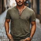 Men's Vintage Distressed Stretch Tee | Summer Comfort | Breathable Cotton Blend | Classic Crew Neck | Tailored Fit | Casual Style | Lightweight & Flexible | Perfect for Warm Weather | Sizes S-3XL | Versatile Essential