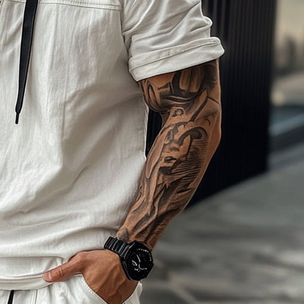 Men's Cotton Short Sleeve Hoodie | Solid Color | Breathable Lightweight Fashion | Casual Relaxed Fit with Pocket | Comfortable Hooded Top for Spring Summer | Modern Design