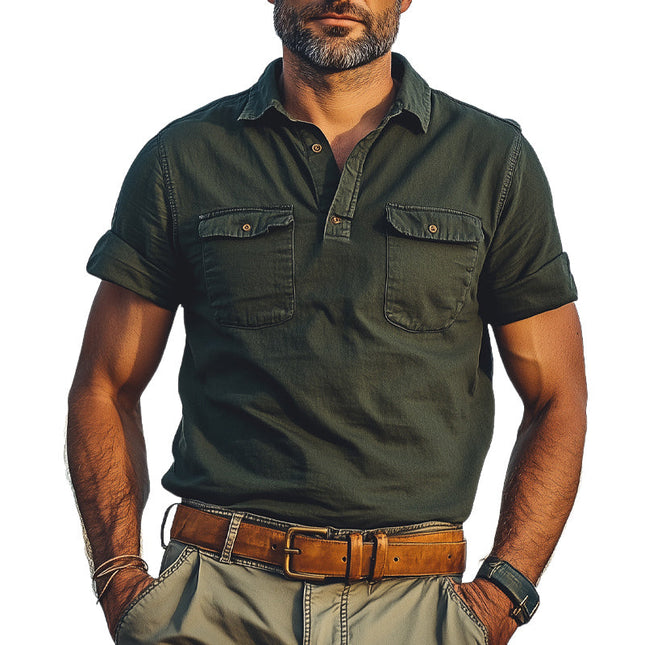 Men's Summer Polo T-Shirt | Distressed Design | Double Pocket | Short Sleeve | Casual Cotton Blend | Fashion Forward | Breathable Comfort