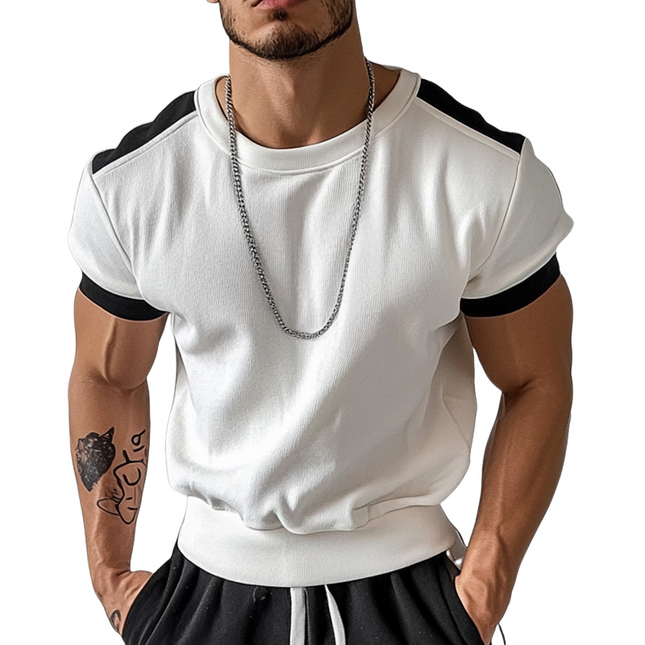 Men's Contrast Color T-Shirt | Short Sleeve Crew Neck | Sporty Style | Breathable Fabric | Casual & Athletic Wear | Comfortable Fit | Versatile Design | Men's Wardrobe Staple