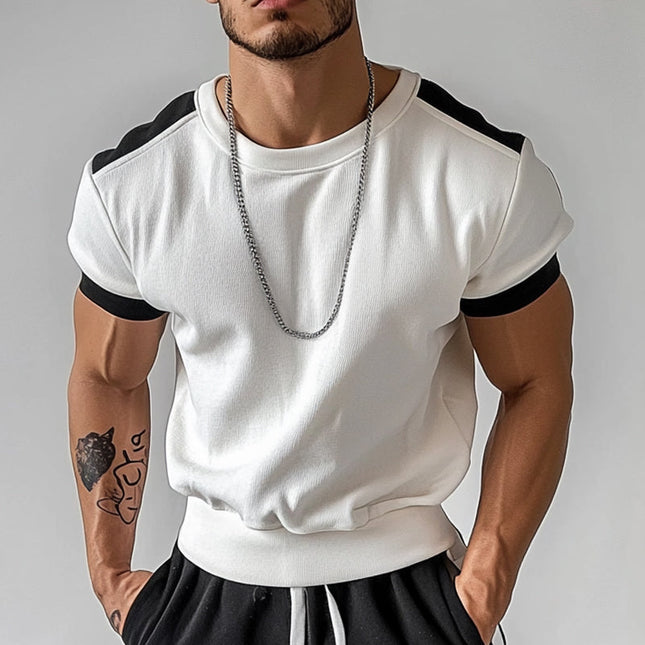 Men's Contrast Color T-Shirt | Short Sleeve Crew Neck | Sporty Style | Breathable Fabric | Casual & Athletic Wear | Comfortable Fit | Versatile Design | Men's Wardrobe Staple
