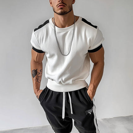 Men's Contrast Color T-Shirt | Short Sleeve Crew Neck | Sporty Style | Breathable Fabric | Casual & Athletic Wear | Comfortable Fit | Versatile Design | Men's Wardrobe Staple