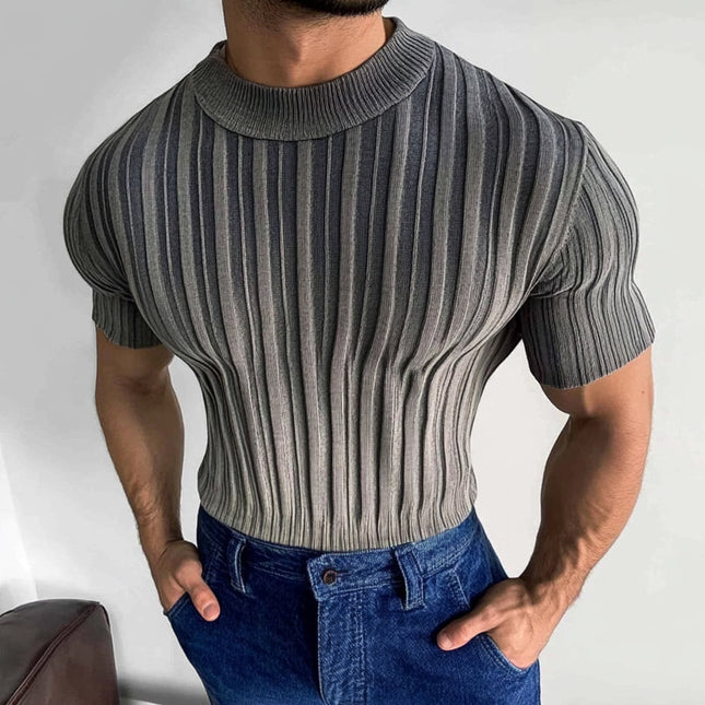 Men's Striped Knit T-Shirt | Casual Round Neck | Short Sleeve | Soft Breathable Fabric | Timeless Pattern | Versatile Everyday Wear