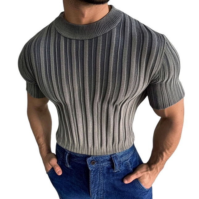 Men's Striped Knit T-Shirt | Casual Round Neck | Short Sleeve | Soft Breathable Fabric | Timeless Pattern | Versatile Everyday Wear