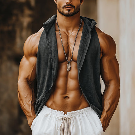 Men's Vintage Open Collar Sleeveless Top | Retro Design | Breathable Comfort | Stylish Unique Collar | Relaxed Fit | Ideal for Warm Weather or Layering