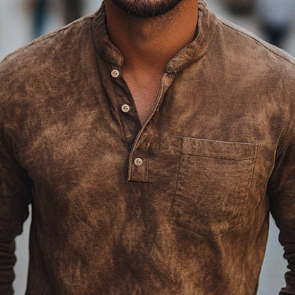 Men's Brown Tie-Dye Long Sleeve Button-Down Shirt | Cotton Casual Wear | Comfortable & Breathable Fabric | Versatile Style for Any Occasion