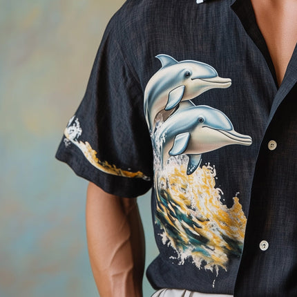 Men's Dolphin Print Short Sleeve Shirt | Sustainable Fashion | Eco-Friendly Apparel | Modern Fit | Lightweight & Breathable | Ocean-Inspired Colors | Casual & Summer Wear | Versatile Styling