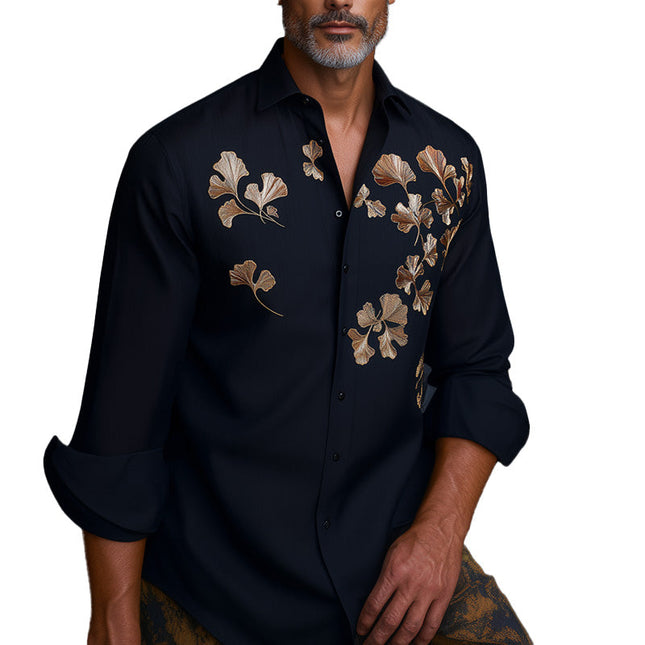 Men's Embroidered Business Casual Shirt | Spring Long Sleeve | Versatile Shirt for Office and Casual | Stylish Embroidery | Comfortable Quality Fabric