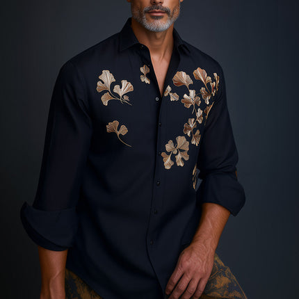 Men's Embroidered Business Casual Shirt | Spring Long Sleeve | Versatile Shirt for Office and Casual | Stylish Embroidery | Comfortable Quality Fabric