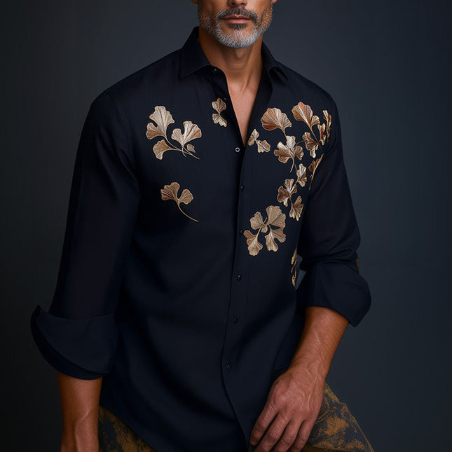 Men's Embroidered Business Casual Shirt | Spring Long Sleeve | Versatile Shirt for Office and Casual | Stylish Embroidery | Comfortable Quality Fabric