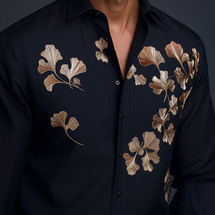 Men's Embroidered Business Casual Shirt | Spring Long Sleeve | Versatile Shirt for Office and Casual | Stylish Embroidery | Comfortable Quality Fabric