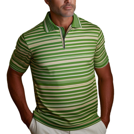 Men's Retro Striped Print POLO Shirt | Short Sleeve | Classic Collar | Spring Fashion | Vintage Style | Comfortable Fabric | Versatile Casual Wear