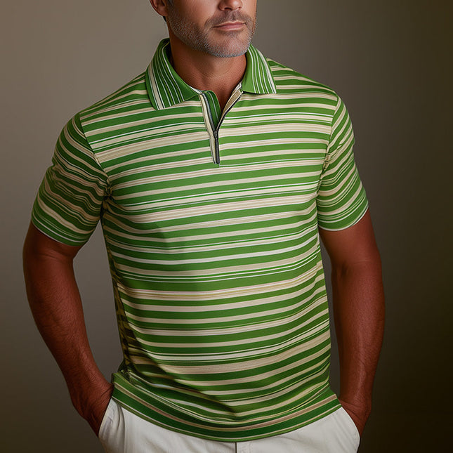 Men's Retro Striped Print POLO Shirt | Short Sleeve | Classic Collar | Spring Fashion | Vintage Style | Comfortable Fabric | Versatile Casual Wear