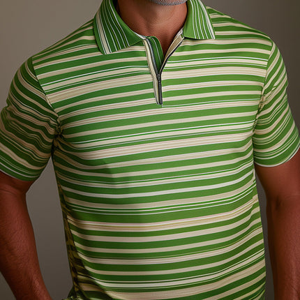 Men's Retro Striped Print POLO Shirt | Short Sleeve | Classic Collar | Spring Fashion | Vintage Style | Comfortable Fabric | Versatile Casual Wear