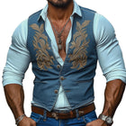 Men's Western Denim Vest | Embroidered Button Up | Retro Cowboy Style | Premium Durable Fabric | Timeless Vintage Look | Multi-pocket Design | Metal Button Closure | Sizes Small to 3XL