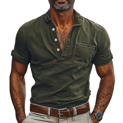 Men's Vintage Distressed Polo Neck T-Shirt | Summer Fashion | Breathable Cotton | Short Sleeve Casual Tee | Classic Style | Easygoing Outfit | Versatile Sizes | Ideal for Warm Weather | Relaxed Fit