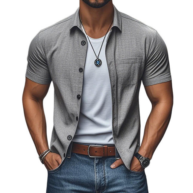 Men's Short Sleeve Slim Fit Shirt | Casual Linen Lapel | Comfortable & Breathable | Single Breasted Design | Stylish & Versatile | Lightweight Summer Top | Perfect for Casual & Semi-Formal Occasions