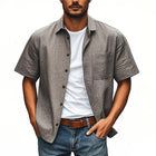 Men's Linen Short Sleeve Shirt | Casual Comfortable Lapel | Breathable Lightweight Fabric | Loose Fit with Patch Pocket | Single Breasted Button Closure | Versatile Summer Top for Warm Weather
