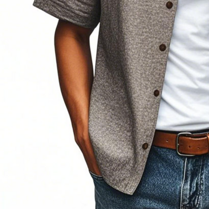 Men's Linen Short Sleeve Shirt | Casual Comfortable Lapel | Breathable Lightweight Fabric | Loose Fit with Patch Pocket | Single Breasted Button Closure | Versatile Summer Top for Warm Weather