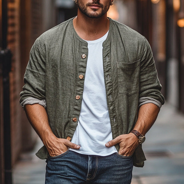 Men's Casual Long-Sleeved Shirt | Cotton Linen Blend | Loose Fit | Single-Breasted | Comfortable Breathable Design | Versatile Color Options | Ideal for Casual Outings | Relaxed Style