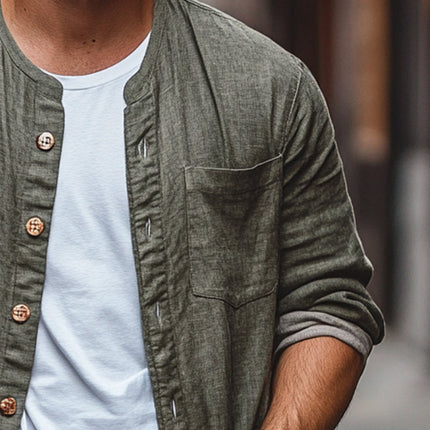 Men's Casual Long-Sleeved Shirt | Cotton Linen Blend | Loose Fit | Single-Breasted | Comfortable Breathable Design | Versatile Color Options | Ideal for Casual Outings | Relaxed Style