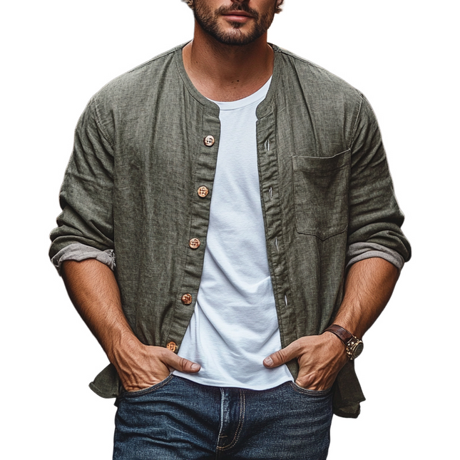 Men's Casual Long-Sleeved Shirt | Cotton Linen Blend | Loose Fit | Single-Breasted | Comfortable Breathable Design | Versatile Color Options | Ideal for Casual Outings | Relaxed Style